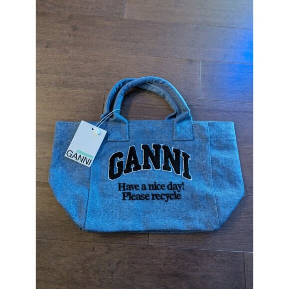 GANNI Denim Mini Gift Tote Bag Blue Have A Nice Day New NWT - Picture 4 of 4